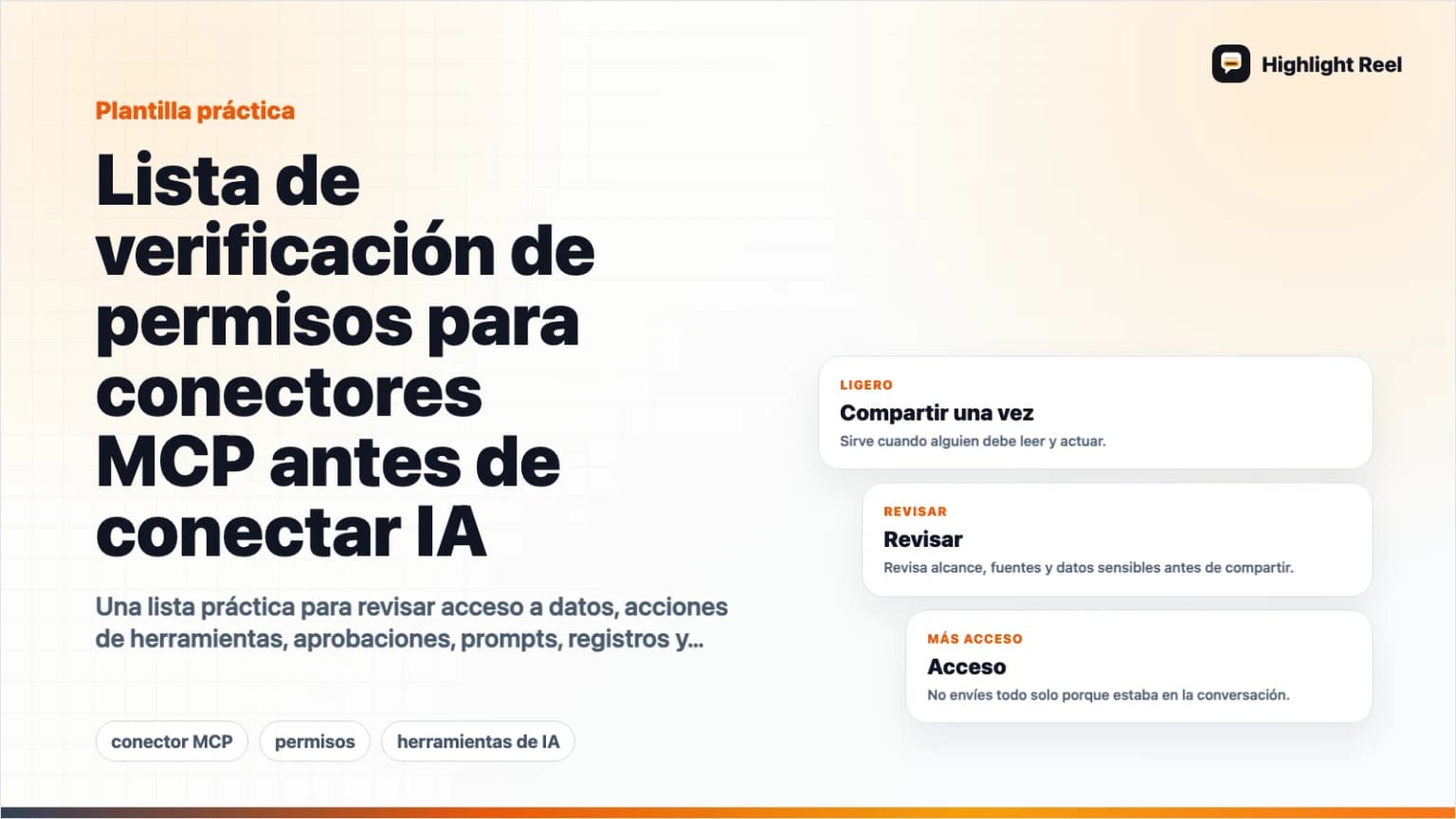 Lista de verificación de permisos para conectores MCP antes de conectar IA