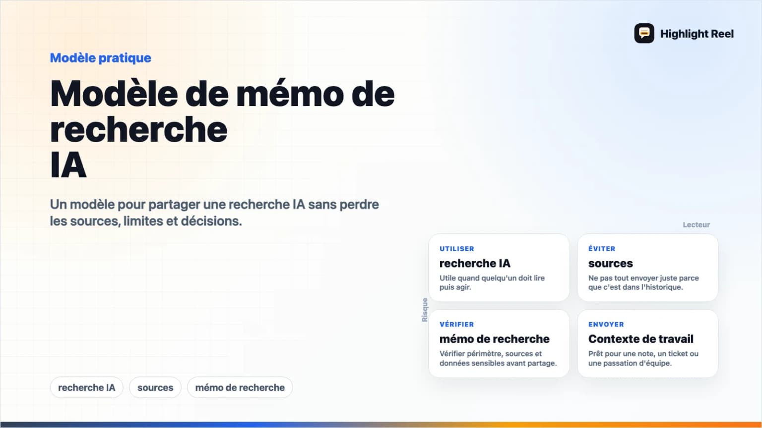 Modèle de mémo de recherche IA : sources, limites et décision