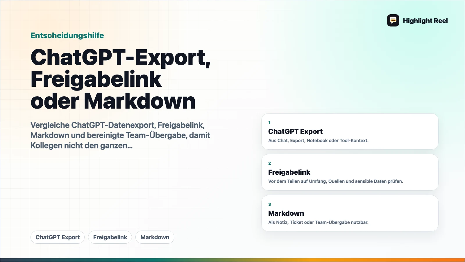 ChatGPT-Export, Freigabelink oder Markdown: Was solltest du teilen?