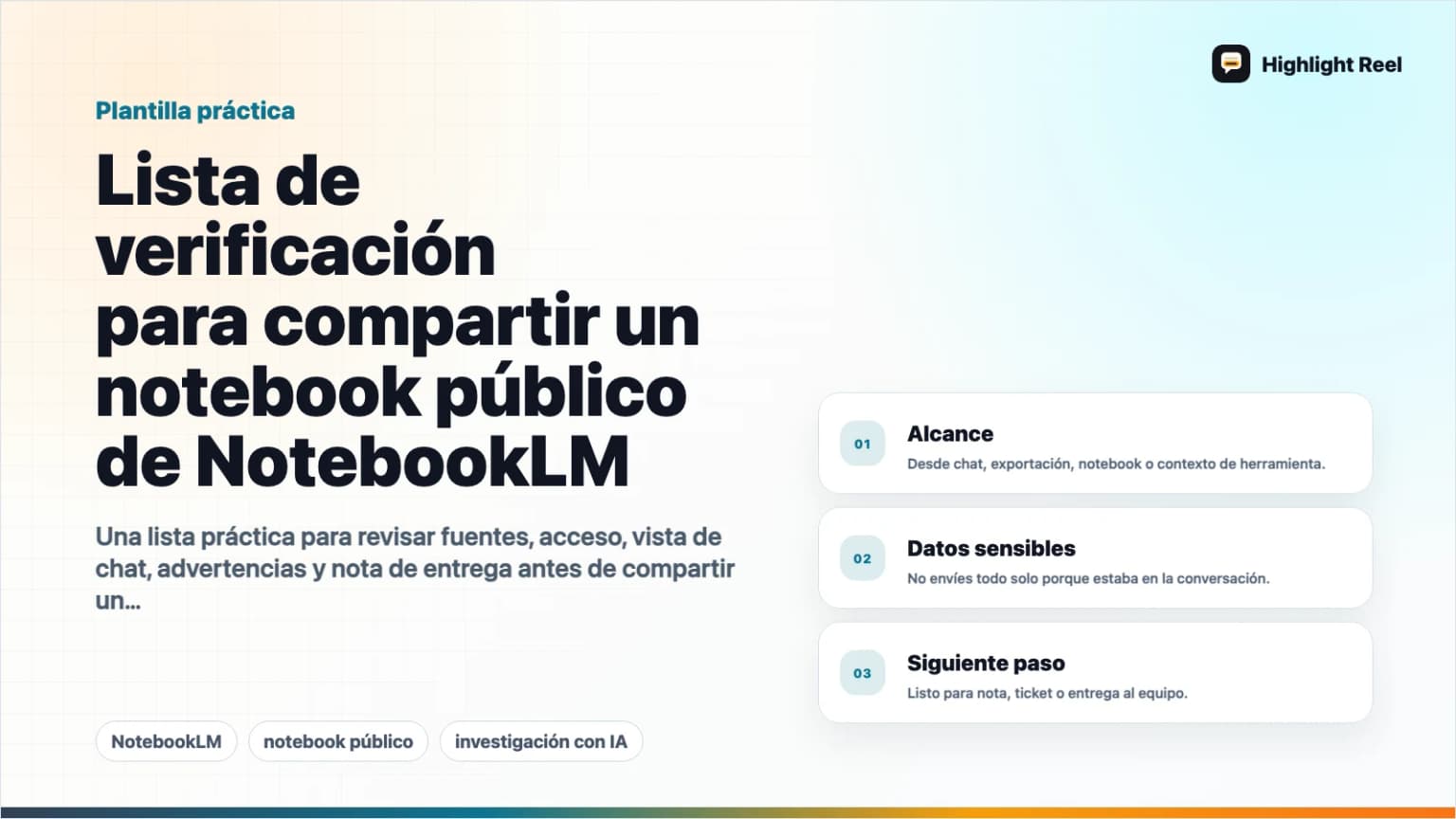 Lista de verificación para compartir un notebook público de NotebookLM