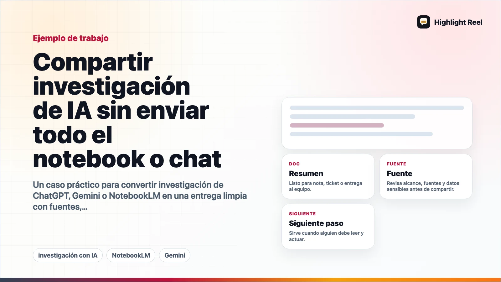 Compartir investigación de IA sin enviar todo el notebook o chat