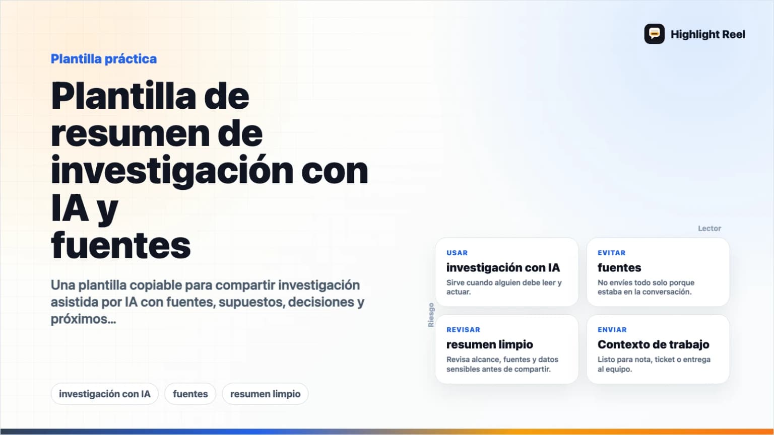Plantilla de resumen de investigación con IA y fuentes
