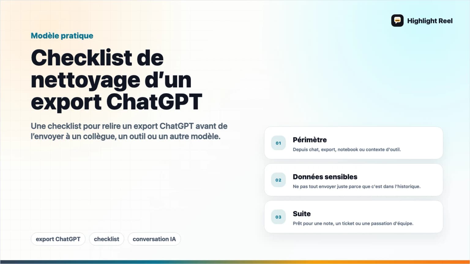 Checklist de nettoyage d’un export ChatGPT
