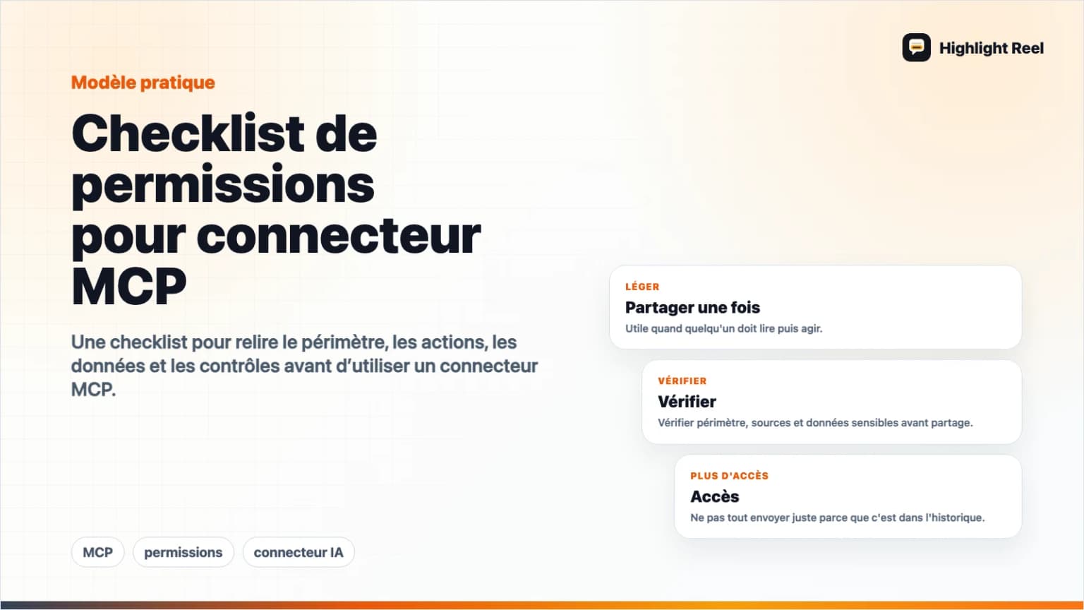 Checklist de permissions pour connecteur MCP : quoi vérifier avant de connecter des outils IA