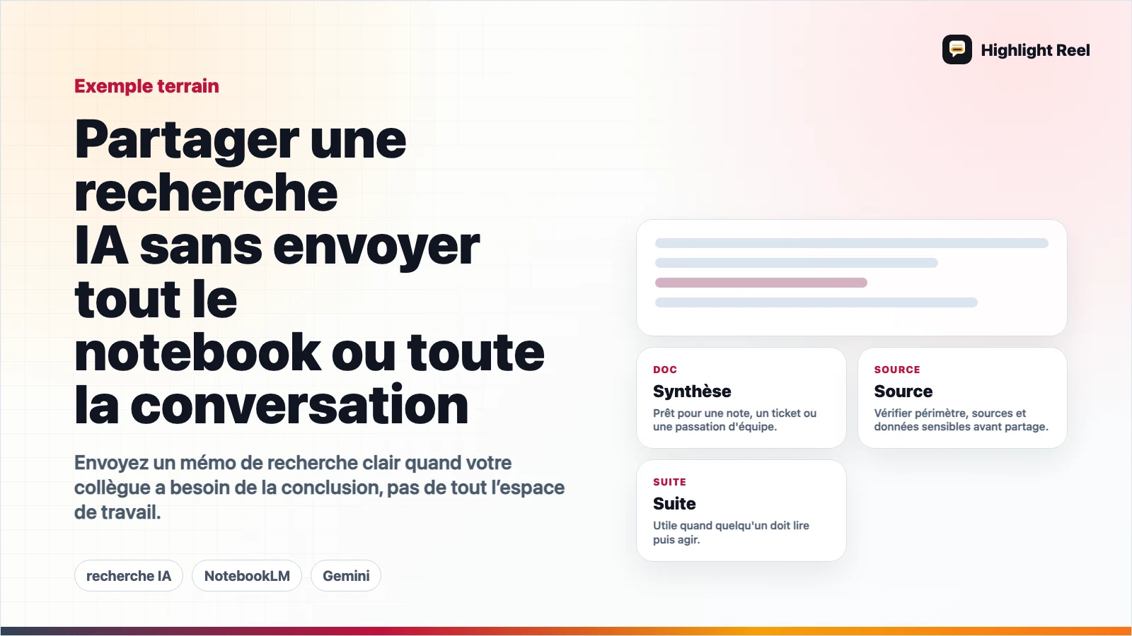 Partager une recherche IA sans envoyer tout le notebook ou toute la conversation
