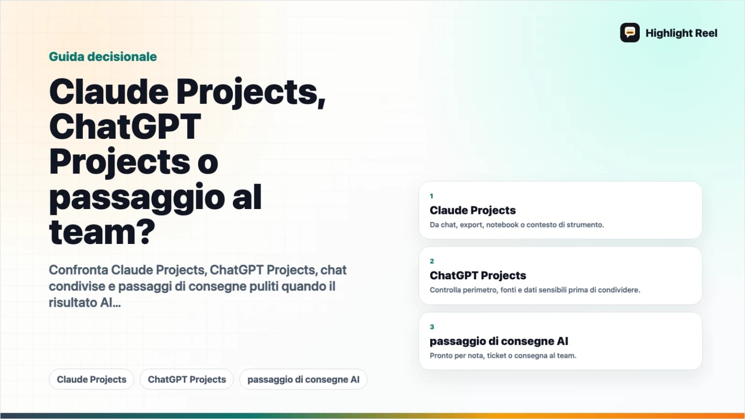 Claude Projects, ChatGPT Projects o passaggio al team?