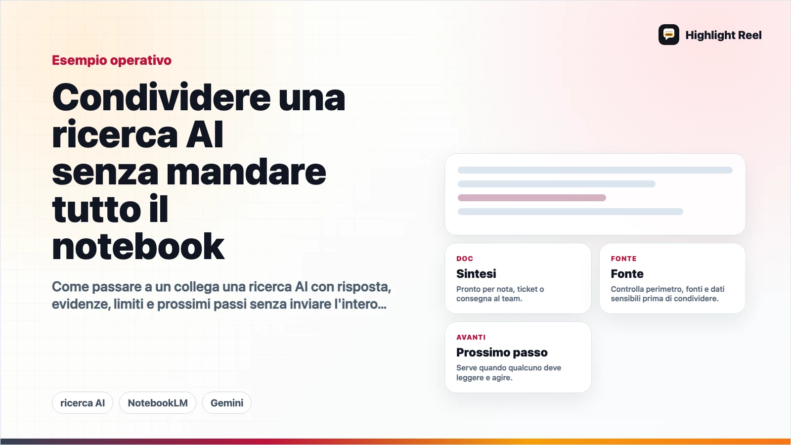 Condividere una ricerca AI senza mandare tutto il notebook
