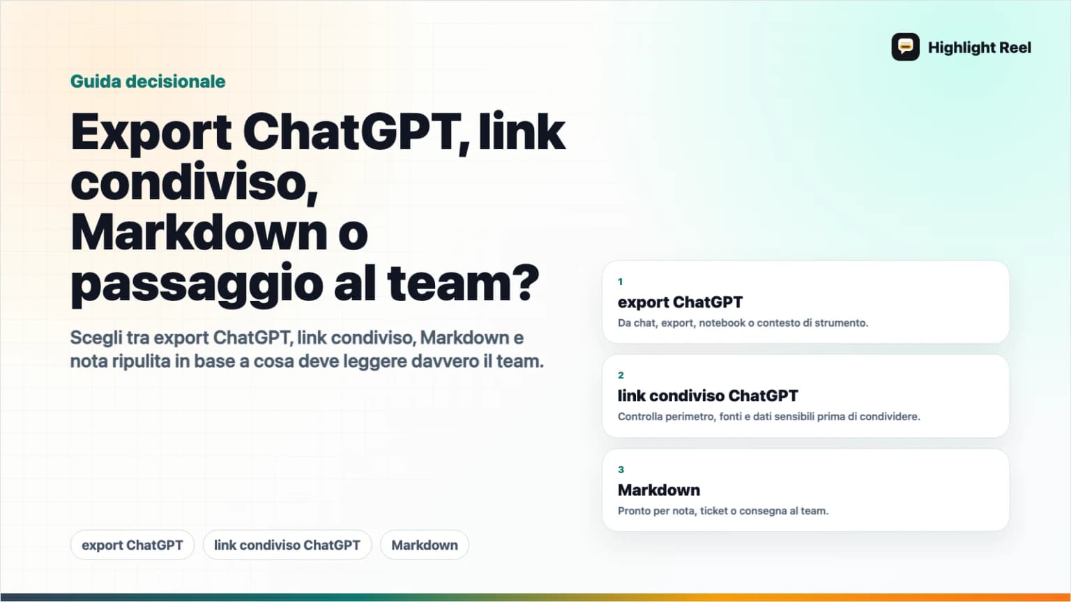 Export ChatGPT, link condiviso, Markdown o passaggio al team?