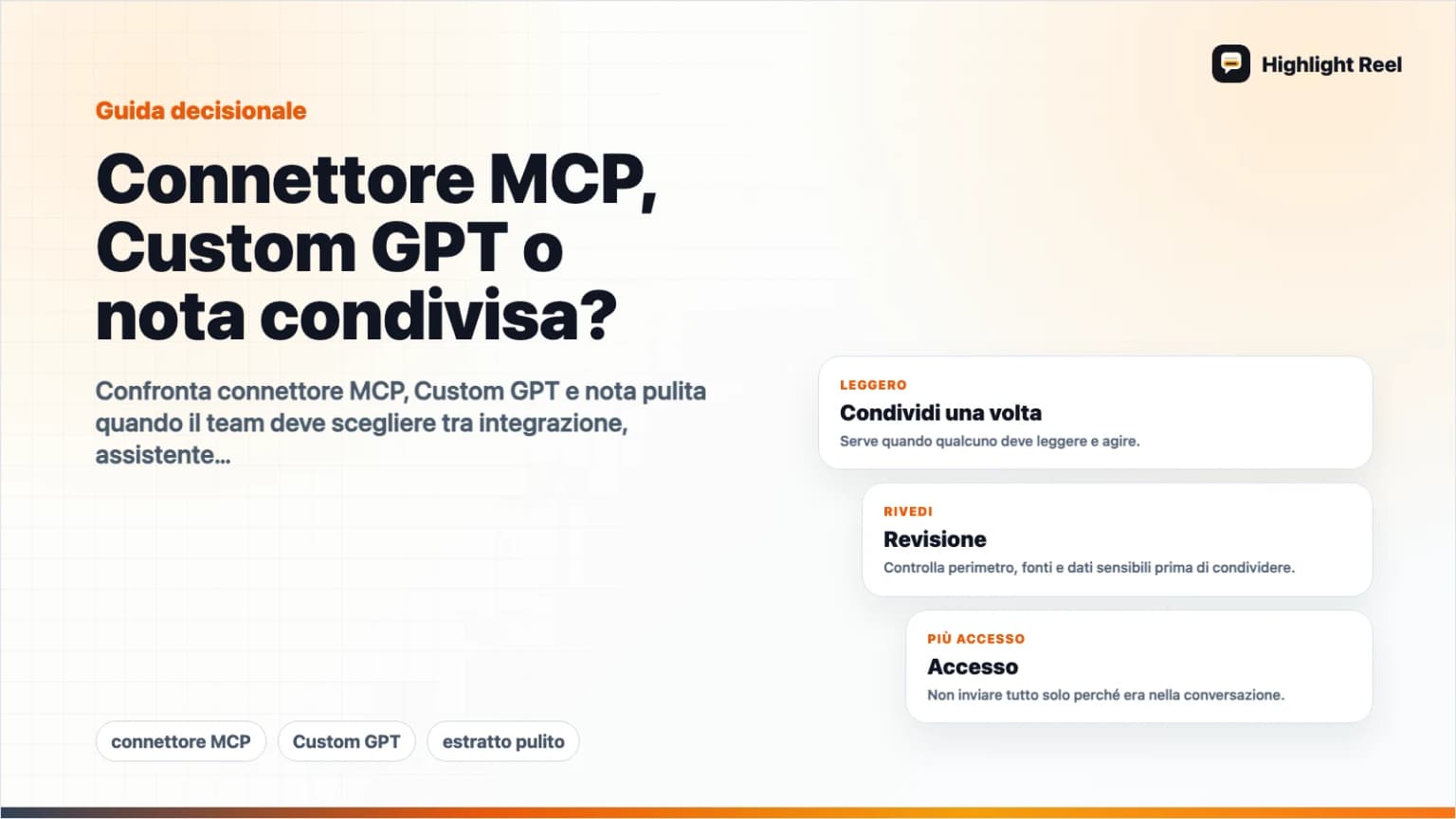Connettore MCP, Custom GPT o nota condivisa?