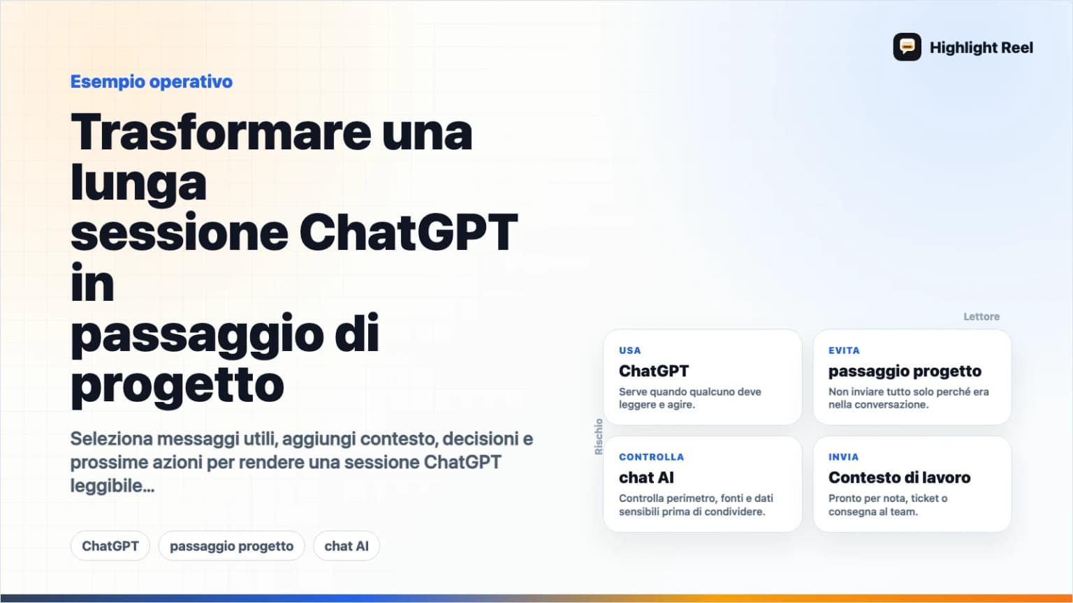 Trasformare una lunga sessione ChatGPT in passaggio di progetto