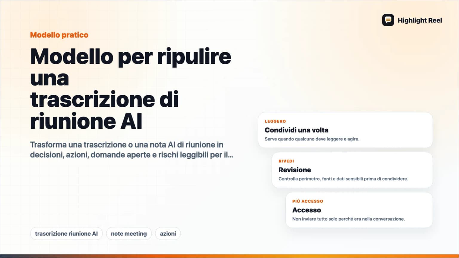 Modello per ripulire una trascrizione di riunione AI
