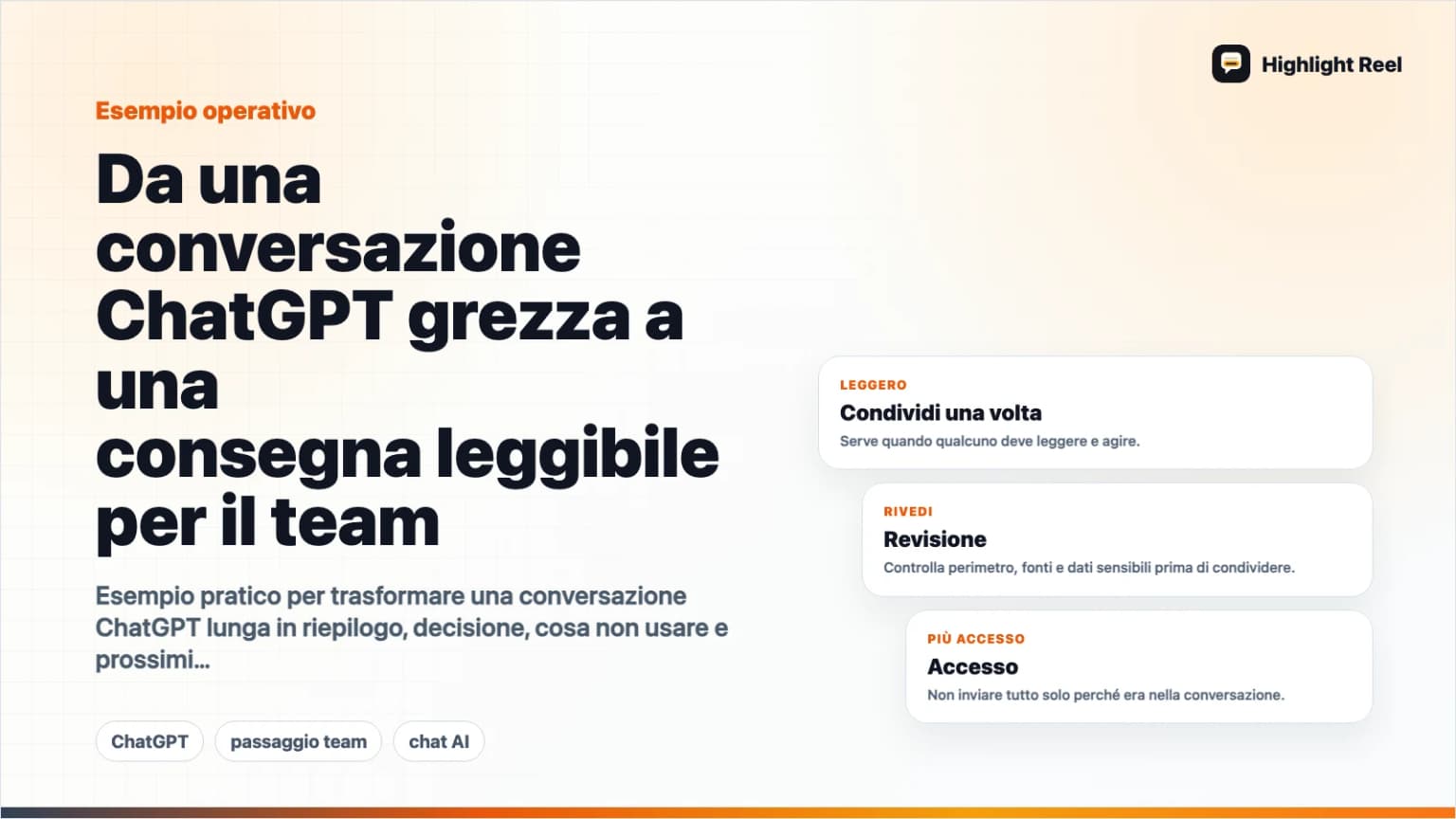 Da una conversazione ChatGPT grezza a una consegna leggibile per il team