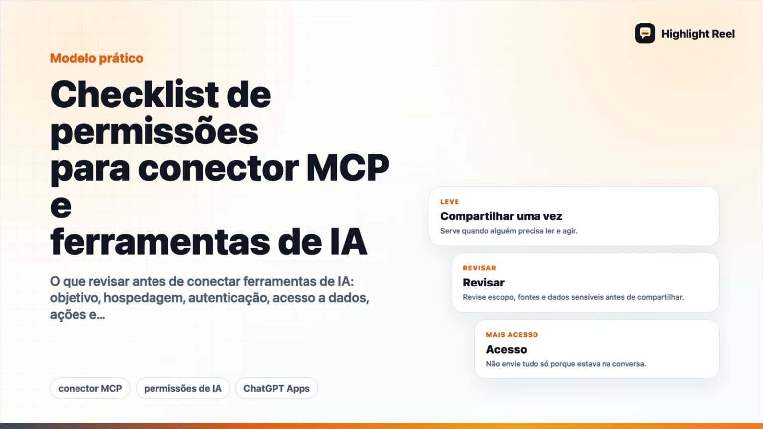Checklist de permissões para conector MCP e ferramentas de IA
