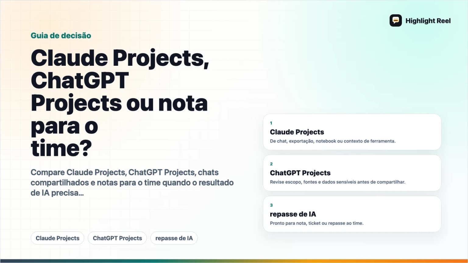 Claude Projects, ChatGPT Projects ou nota para o time?