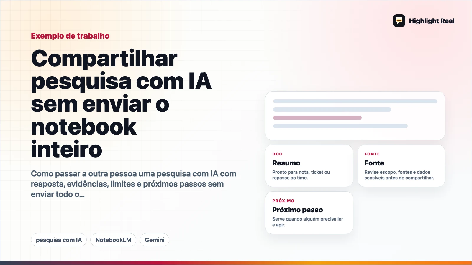 Compartilhar pesquisa com IA sem enviar o notebook inteiro