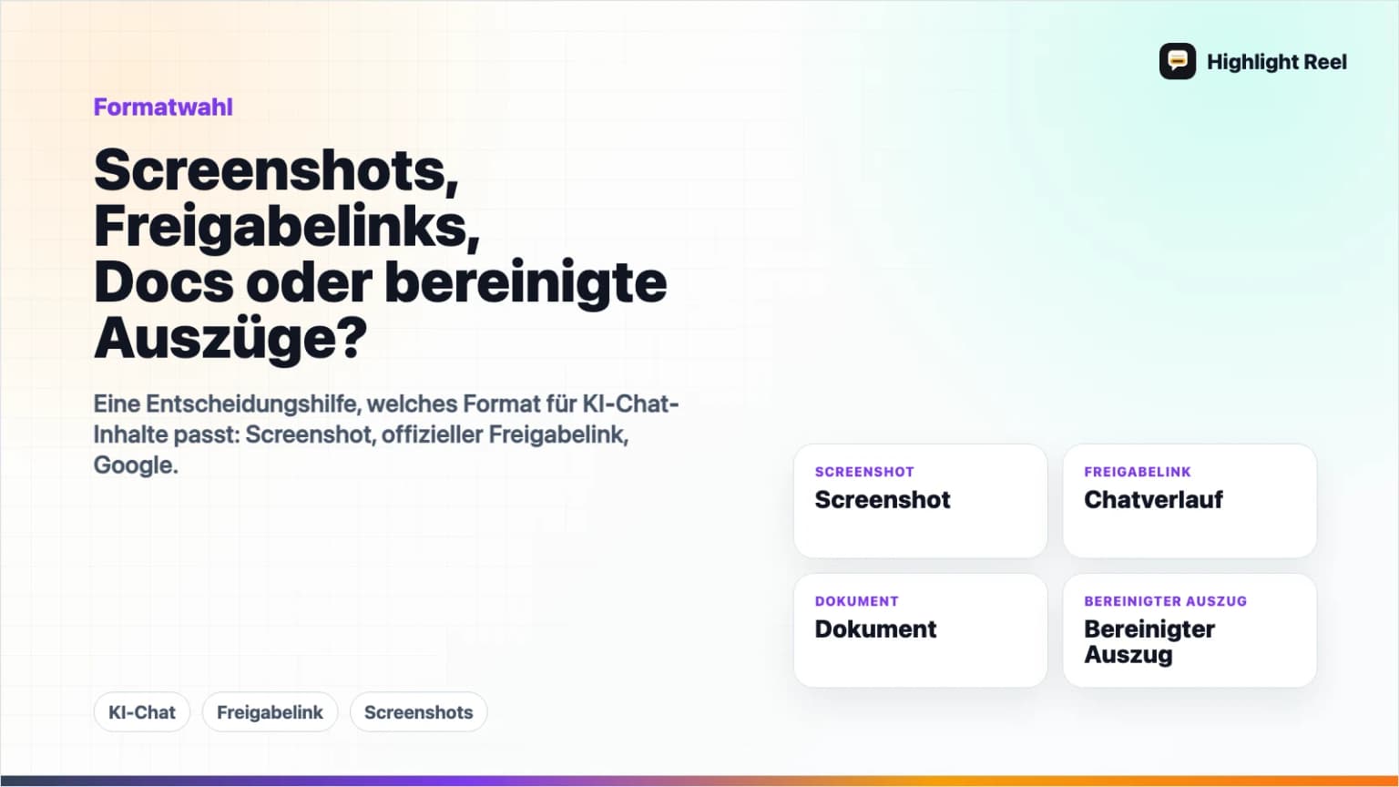 Screenshots, Freigabelinks, Docs oder bereinigte Auszüge?