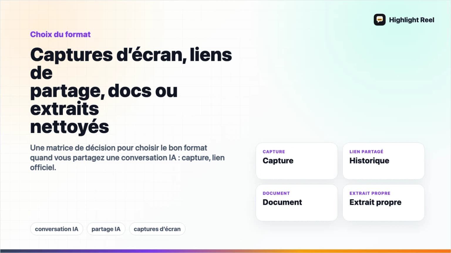 Captures d’écran, liens de partage, docs ou extraits nettoyés