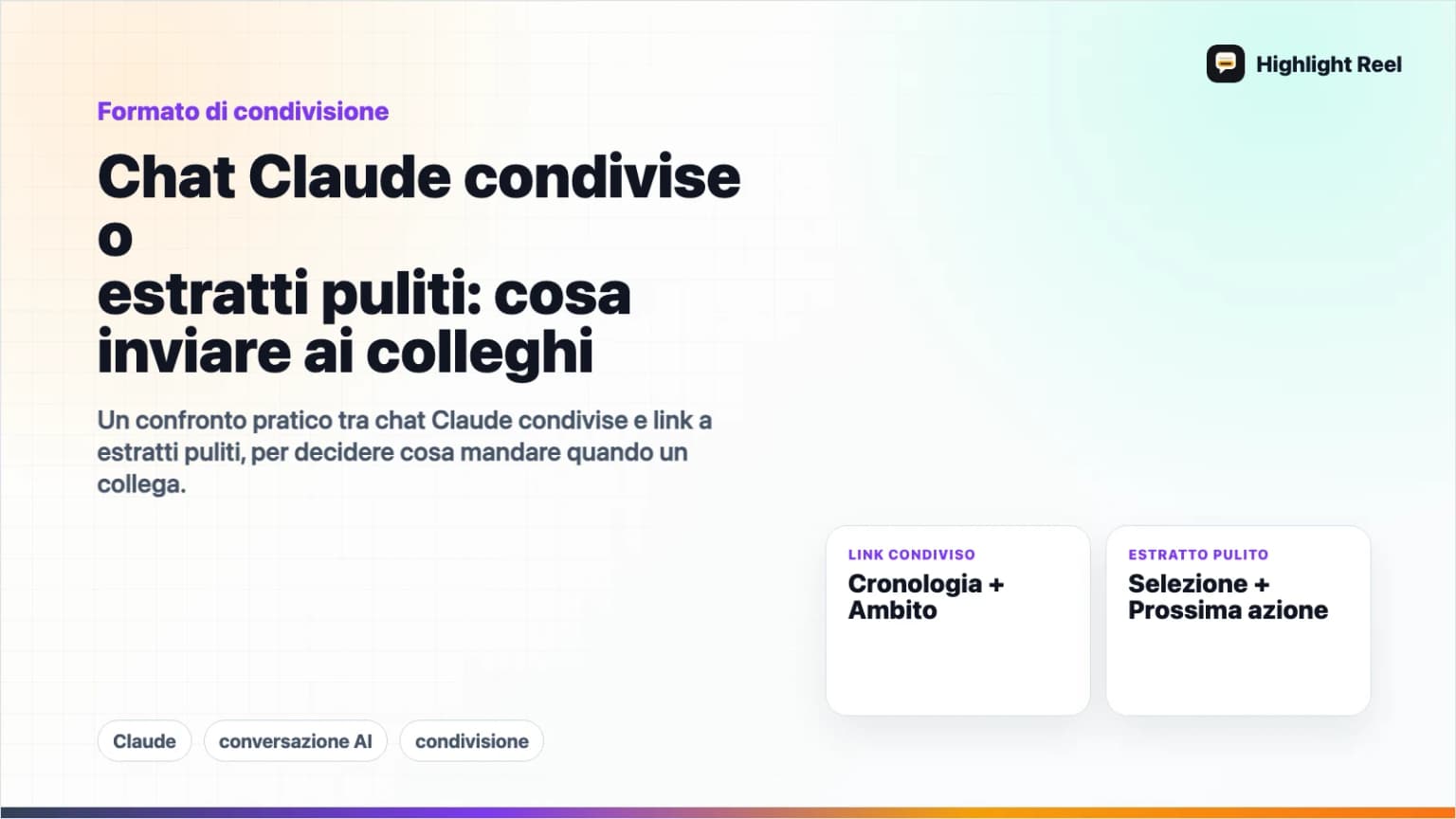 Chat Claude condivise o estratti puliti: cosa inviare ai colleghi
