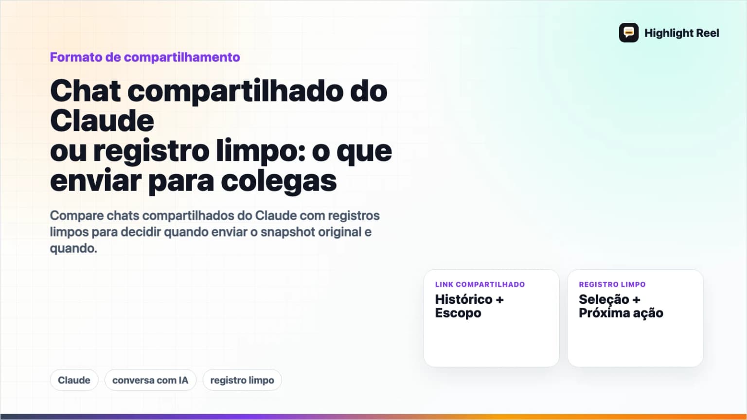 Chat compartilhado do Claude ou registro limpo: o que enviar para colegas