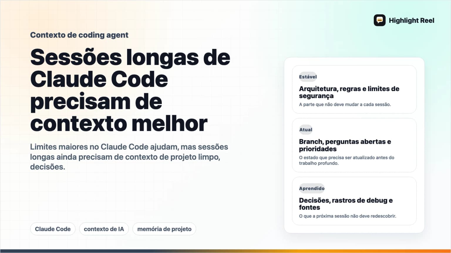 Sessões mais longas no Claude Code precisam de contexto de projeto mais limpo