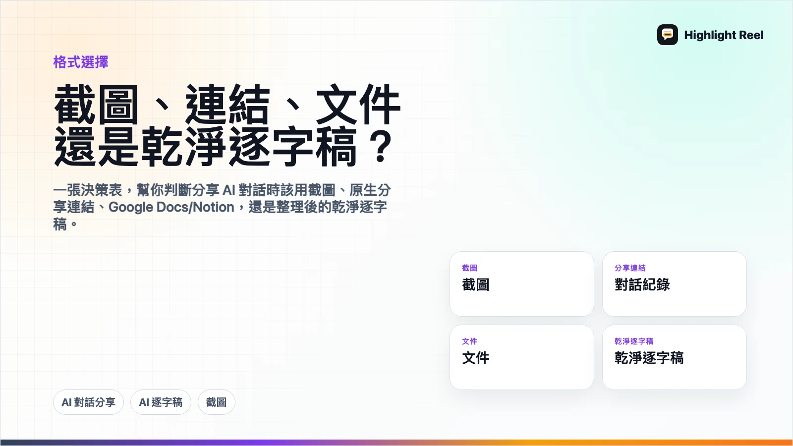 AI 對話要用截圖、分享連結、文件,還是乾淨逐字稿?